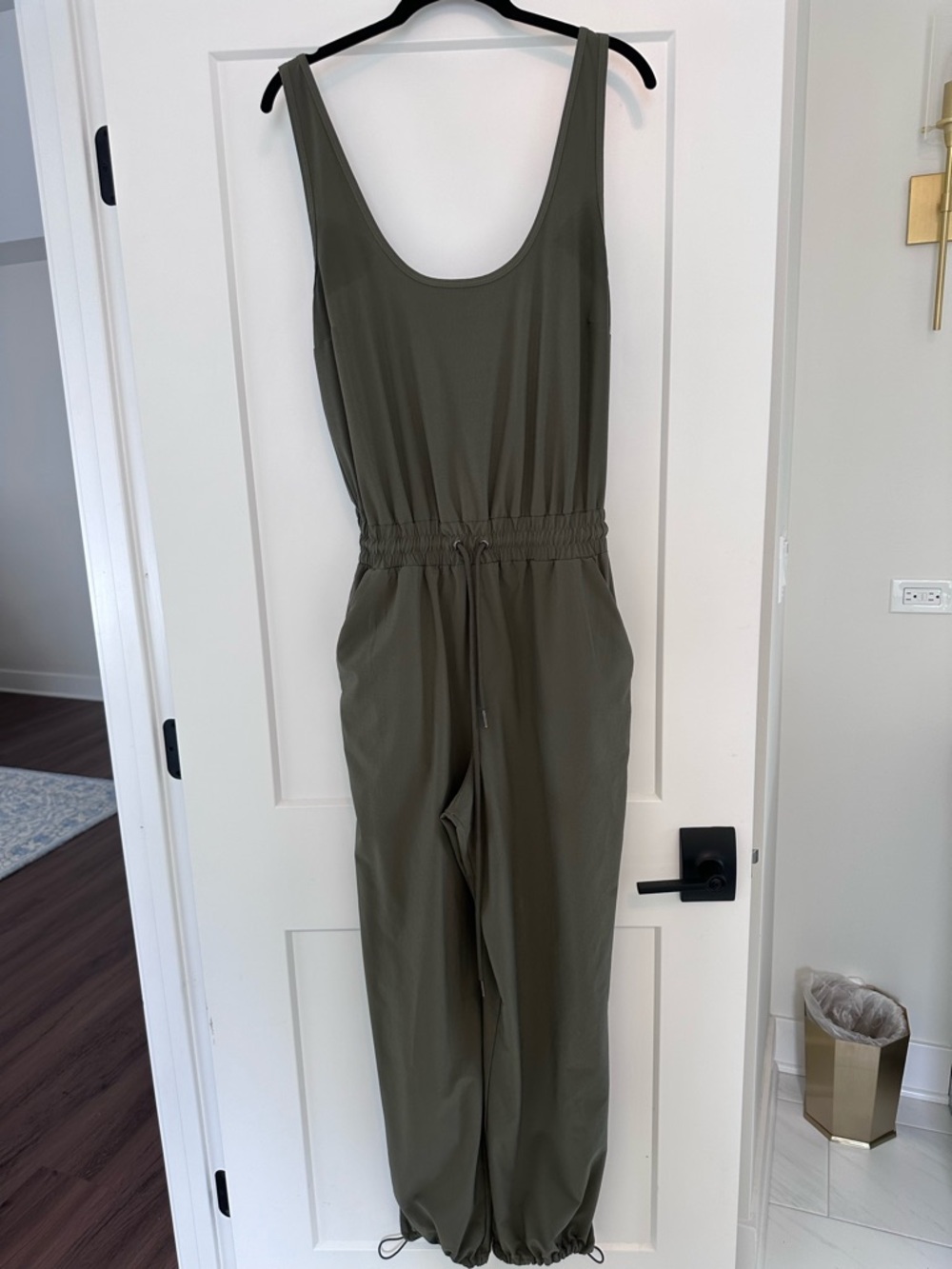 Olive Green Sleeveless Drawstring Jumpsuit - Picture 1 of 1